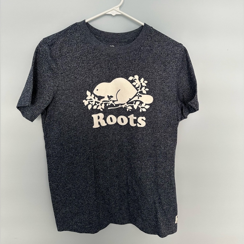 Heather Navy Roots Logo Tshirt Size M